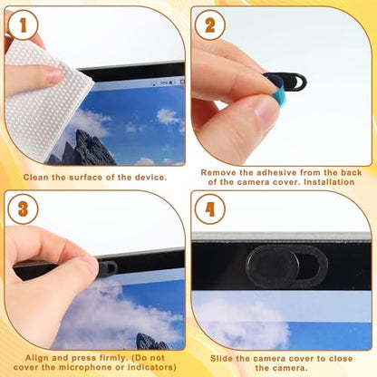 50 Pcs Webcam Cover Slide, 0.023 Inch Ultra-Thin Universal Camera Privacy Cover Black Phone Camera Covers Slide for Phone, Laptop, Computer