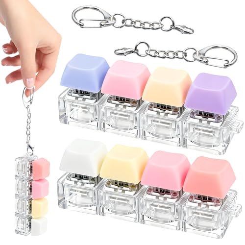 2 Pcs 4 in 1 Keyboard Fidget Toy Keychain, Clicky Button Toy Stress Relief Keychain with Swappable Keycaps, Mini Mechanical Key Fidget for Office Desk Focus Gifts (Purple Blue Pink Yellow) - color: Purple Blue Pink Yellow
