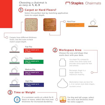 Staples Office Chair Mat, Clear Floor Mats with Lip, Medium-Pile Carpets, Extended Under-Desk Coverage, 45" x 53'' Inch, Smooth Glide - size: 45" x 53", style: Medium-Pile