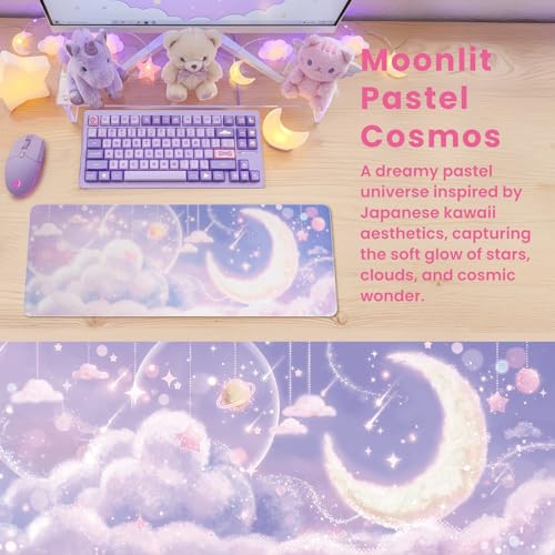 BELLEMOND Japanese Art Desk Mat | Large 31.5x11.8in Anime Mouse Pad for Keyboard & Mouse | Non-Slip Base, Water-Repellent | Original Japanese Design | Moonlit Pastel Cosmos - color: Moonlit Pastel Cosmos