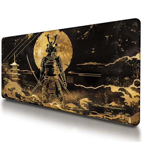 VNDL Large Japanese Black and Gold Gaming Mouse Pad, Sea Waves, Premium Non-Slip Anime Desk Pad for Office, Extended XL XXL Mouse Mat and Laptop Pad, Waterproof and Stiched Edges 31.5 x 15.7 in (gs1) - color: gs1