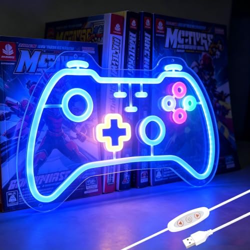 Gamer neon sign for teen boy room decor,Blue Neon Signs with USB and Dimmer switch,Gamer Neon Signs for wall decor,man cave,game room,kids,gift - size: gamer-blue