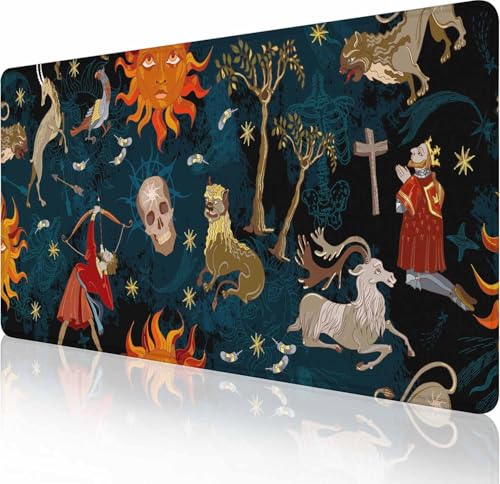 Mouse Pad Gaming, Large Mouse Pads for Desk, Keyboard Mouse Mat Desk Pad, Non-Slip Rubber Base with Stitched Edges Mousepad, 35.4x15.7in Medieval Astrology - color: Medieval Astrology, size: 35.4L x 15.7W inches
