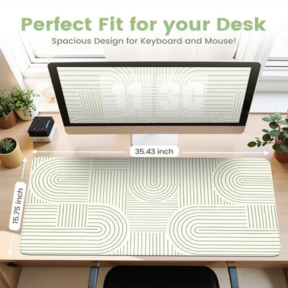 iCasso Green Desk Matt for Desktop, Cute Desk Pad Mat, Large Mouse Pad, Anti-Slip Big Mousepad with Stitched Edges, Keyboard Pad for Computer(Green) - color: Line-Green