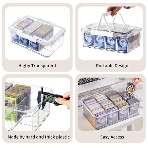 Portable Card storage box with 12 Removable Containers,Storage Box with lid for 2000+ Cards Fits for Standard Cards, TCG, PTG and Sport Cards, with 10 Soft Sleeves(clear,1pack)