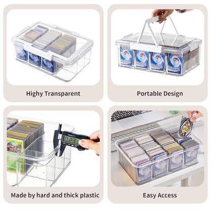 Portable Card storage box with 12 Removable Containers,Storage Box with lid for 2000+ Cards Fits for Standard Cards, TCG, PTG and Sport Cards, with 10 Soft Sleeves(clear,1pack)