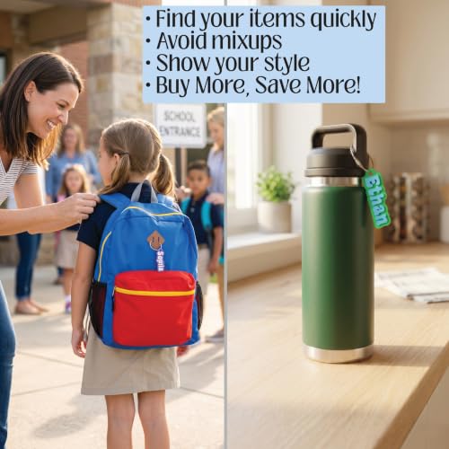 SuperFineDeesigns Bag and Water Bottle Name Tag with Cable – Custom Durable 3D Printed Name Tag Backpack & Sports Bottles - style: Cheerleading Megaphone