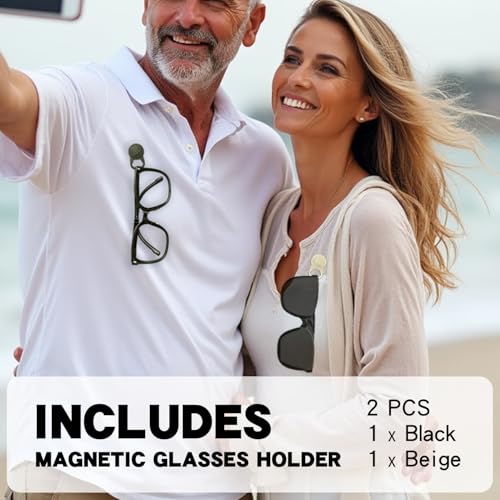Magnetic Glasses Holder for Clothing Strong Silicone Sunglass Clip, Eyeglass holder Hands-Free Eyewear & Badge Keeper for Travel, Beach（ 2-pack）