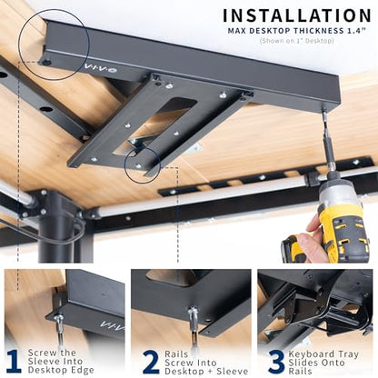 VIVO Black Under Desk Corner 25 x 10 inch Keyboard Tray, MOUNT-KB03B | Computer Keyboard and Mouse Platform with Corner Connector, Under Table Desk Mount for L-Shaped Workstations, Full Swivel