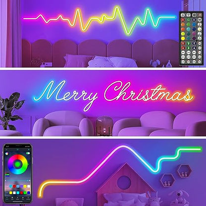 AILBTON 32.8Ft Neon Rope Lights,Flexible Led Rope Lights Control with App/Remote,Multiple Modes Music Sync Gaming RGB Led Neon Lights for Bedroom Outdoor - size: 32.8FT