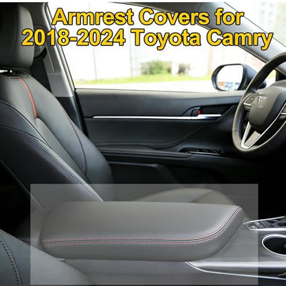 Center Console Armrest Cover Compatible with 2018-2024 Toyota Camry,Interior L, LE, SE, XLE, XSE in Regular, Hybrid, V6, TRD Arm Rest Seat Cover Middle Console Box Lid Protector,Black+Red - color: black