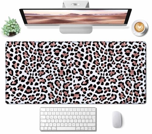 Gaming Mouse Pad, Large Mouse Pads for Women, Non-Slip Rubber Base Mousepad, Keyboard Mouse Mat, Desk Pad with Stitched Edges, 35.4x15.7inch Leopard Skin Rose Gold Pattern - color: Leopard Skin Rose Gold Pattern, size: 35.4L x 15.7W inches