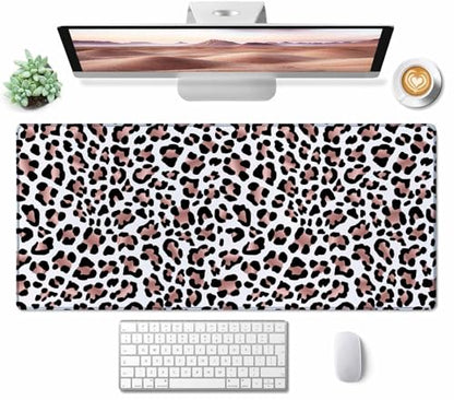 Gaming Mouse Pad, Large Mouse Pads for Women, Non-Slip Rubber Base Mousepad, Keyboard Mouse Mat, Desk Pad with Stitched Edges, 35.4x15.7inch Leopard Skin Rose Gold Pattern - color: Leopard Skin Rose Gold Pattern, size: 35.4L x 15.7W inches