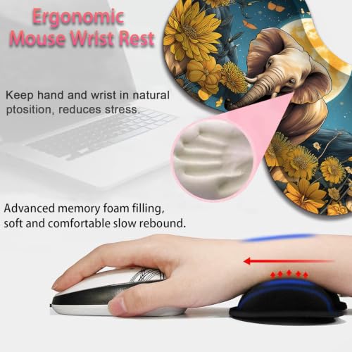 Large Gaming Mouse Pad + Wrist Rest+ Coaster Combo, 31.5 "x 11.8" Durable Non-Slip Extension Table Mat, Suitable for Office and Home, Flower Field Baby Elephant - color: Flower Field Baby Elephant