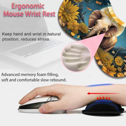 Large Gaming Mouse Pad + Wrist Rest+ Coaster Combo, 31.5 "x 11.8" Durable Non-Slip Extension Table Mat, Suitable for Office and Home, Flower Field Baby Elephant - color: Flower Field Baby Elephant
