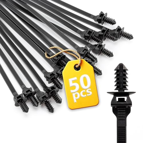 Fir Tree Push Mount Zip Ties 8 Inch Threaded Automotive Fuel Line Cable Ties Nylon Wire Holder 8.3"x0.22" 50Pcs - size: 8.3"x0.22"