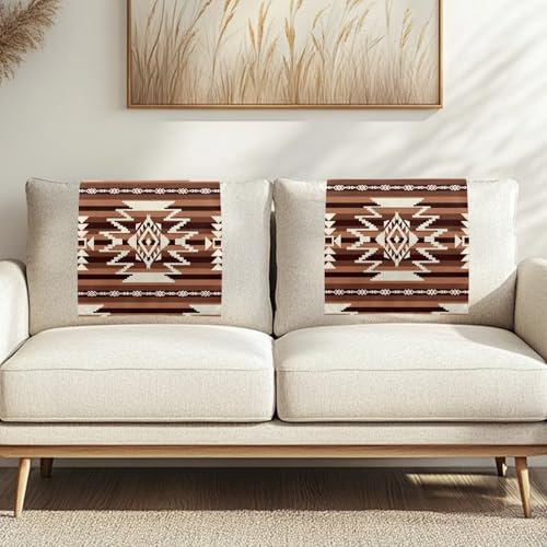 Brown Sofa Headrest Covers Recliner Headrest Protector Cover Aztec Wrinkle Resistant Recliner Couch Head Rest Covers Protector for Sofa Couch 2 Pcs - color: Brown Aztec