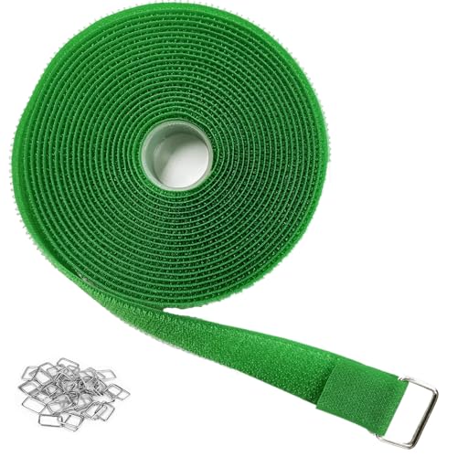 YMCRLUX 1"x16ft Hook and Loop Straps with 25 Metal Buckles, Adjustable Fastening Cable Straps, Cut-to-Length Cinch Strap, Reusable Nylon Securing Cord Ties for Organizer or Storage, 1 inch Wide,Green - size: 1in x 16ft Green