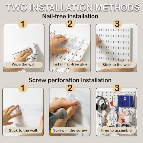 Pegboard Wall Mounted Organizer Storage Set, Includes 4 White Pegboards and 20 Hanging Accessories, 23" x 23" Plastic PegBoard Panels Combination Kit for Home, Office, Garage Tool Storage & Craft Room