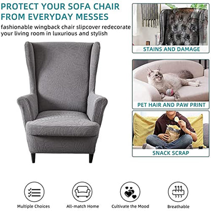 KRFOONN Stretch Wing Chair Slipcovers Jacquard 2 Piece Wingback Chair Covers Soft Spandex Wingback Armchair Slipcover Furniture Protector Chair Covers for Living Room Wingback Chair, T16 - color: Color T16