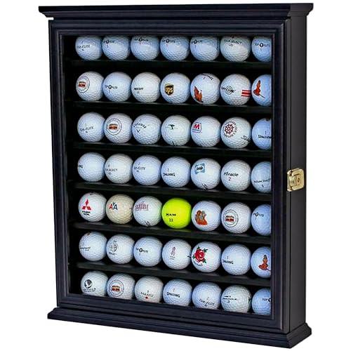 DisplayGifts 49 Golf Ball Display Case Cabinet Wall Rack Holder Frame with 98% UV Protection Acrylic Door Lockable, Great Golfer's Gift Black Finish - color: Black