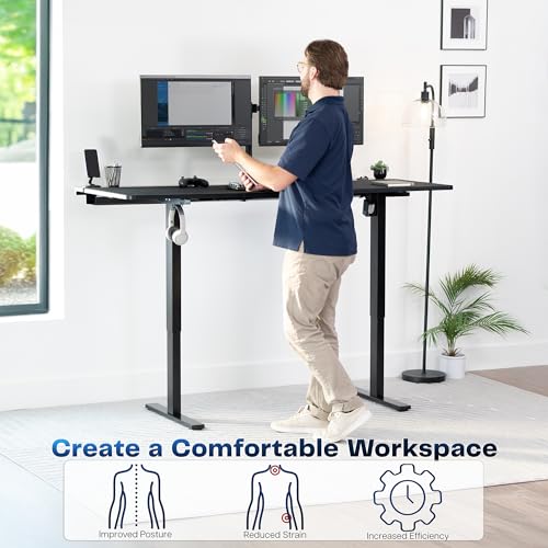 VIVO Black 71 x 30 in Stand Up Desk, DESK-KIT-1B6-P3B-71 | Electric, Holds 220 lbs, Sit Stand, Height Adjustable Table, Cable Tray, Full-Size Mouse Pad, Office Furniture, Black Frame - color: Black Top / Black Frame, size: 71 x 30