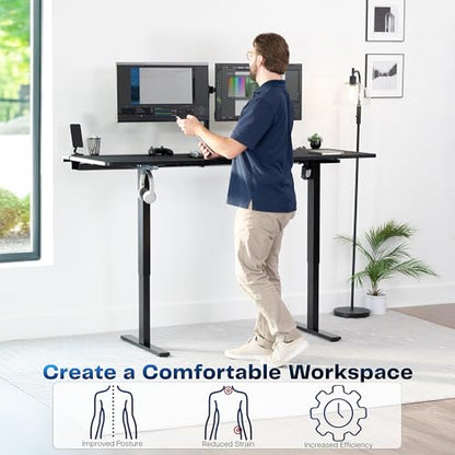 VIVO Black 71 x 30 in Stand Up Desk, DESK-KIT-1B6-P3B-71 | Electric, Holds 220 lbs, Sit Stand, Height Adjustable Table, Cable Tray, Full-Size Mouse Pad, Office Furniture, Black Frame - color: Black Top / Black Frame, size: 71 x 30