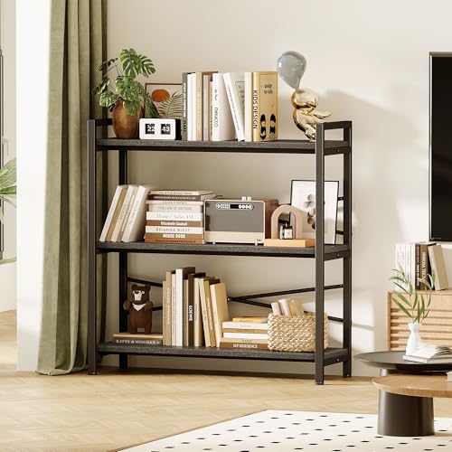 Book Shelf, 3 Tier Bookshelf 31.49" Width, Book Shelf Storage and Organization, Wooden and Metal Industrial Bookcase, Large Book Shelves for Home Living Room Bedroom Office Storage(Grey) - color: Grey, size: 3 Tier - 31.5" W