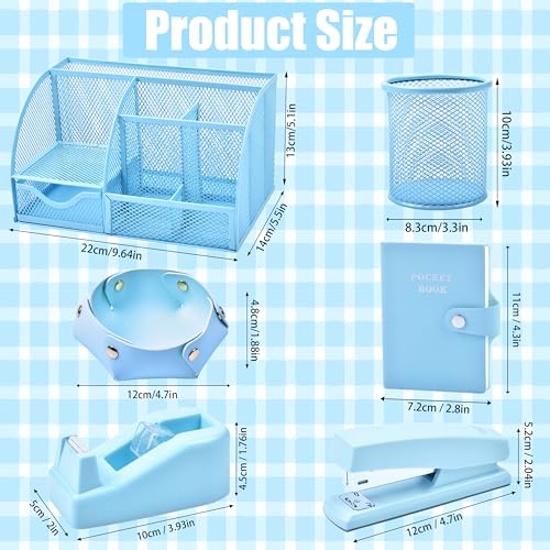 Blue Desk Accessories, 26Pcs Office Supplies and Desk Organizers, with Tape Dispenser, Stapler, Staple Remover, Ect, Gift Box Packaging - color: Blue