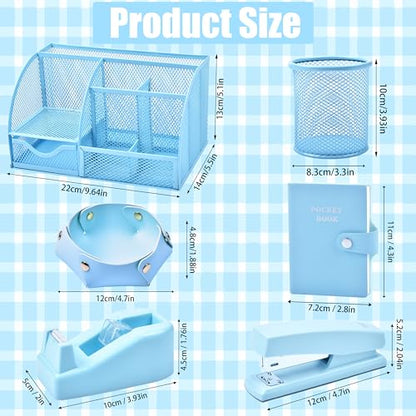 Blue Desk Accessories, 26Pcs Office Supplies and Desk Organizers, with Tape Dispenser, Stapler, Staple Remover, Ect, Gift Box Packaging - color: Blue