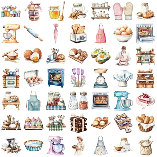 Baking Stickers for Teens & Adults, 50Pcs Transparent Kitchen Stickers for Water Bottles Scrapbook Laptop Journaling, Cute Food Decal for DIY Craft - style: Baking