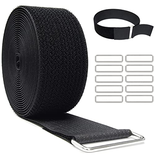 YMCRLUX 2"x16ft Reusable Cinch Strap with 10 Metal Buckles, Cut-to-Length Fastening Securing Straps, Adjustable Nylon Cable Straps and Cord Ties for Organizer or Storage, 2 inch Wide, Black - size: 2in x 16ft Black