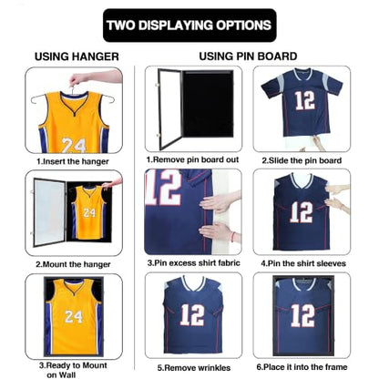Jersey Frame Display Case, Large Lockable Shadow Box Sports Jersey Frame with UV Protection Acrylic and 2 Hanger for Baseball Basketball Football Soccer Hockey Shirt,Uniform, Graduates Black