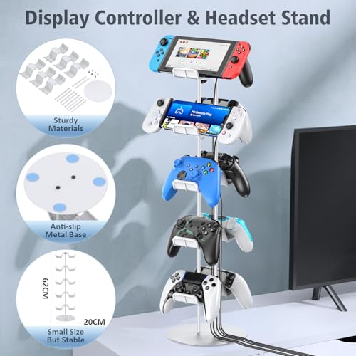 Kytok Gamer Gifts, Headset Stand 5 Tiers with Cable Organizer, Controller Stand Compatible with PS5/Xbox/Nintendo Switch/PS Portal/PS4, Headset Holder & Controller Holder for 10 Packs Controller - size: 5 tiers+white