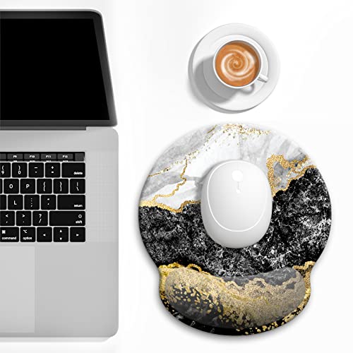 Ergonomic Mouse Pad with Wrist Support, Marble Memory Foam Wrist Rest Mouse Pads, Cute Computer Laptop Office Accessories Decor, Pain Relief Mousepad for Gaming Work Men Women, Black White - color: Black Gold Marble