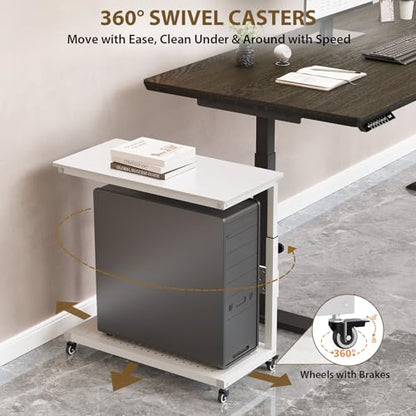 Garvee PC Computer Tower Stand with Wheels, 2-Tier Adjustable CPU Holder Cart, Rolling Mobile Desk Stand with Cable Management & Hooks, Small Side Table for Home Office/Gaming, White - color: White