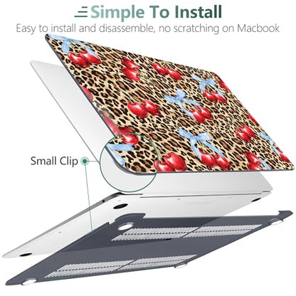 DONGKE for MacBook Air 13 Inch Case 2021-2018, Compatible with A2337 M1 A2179 A1932 Support Retina Display & Touch ID, Hard Shell Plastic Cover with Keyboard Skin - Cherry & Leopard - color: Cherry & Leopard
