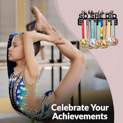 Resama Medal Hanger Holder Display Wall Rack Frame Shelf-Medal Hanger Awards Ribbon Soccer,Gymnastics,Holder Display Rack for 60 Medals - color: She
