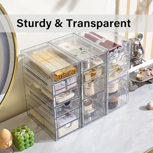 Prsildan 15 Drawers Teacher Toolbox Acrylic Containers, Set of 3 | Clear, Pens Markers Stickers Hardware Storage, Office Desk Kitchen Cabinet Garage Organizer - style: 15 Drawers