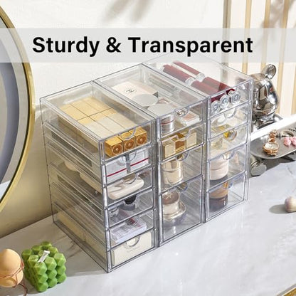 Prsildan 15 Drawers Teacher Toolbox Acrylic Containers, Set of 3 | Clear, Pens Markers Stickers Hardware Storage, Office Desk Kitchen Cabinet Garage Organizer - style: 15 Drawers