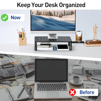 Zimilar 2 Pack Monitor Stand , 3 Height Adjustable Stand with Unique Star Mesh for Computer, Laptop, Printer, Notebook, iMac, Premium Metal Monitor Risers for 2 Monitors