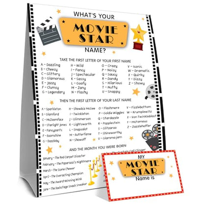 What's Your Movie Stars Name Game Card Set, Movie Stars Games Sign Cards, Hollywood Birthday Party Game Cards, 1 Movie Stars Name Sign, 30 Names Sticker, Funny Birthday Party Decor for Boys Girls - style: Movie Stars