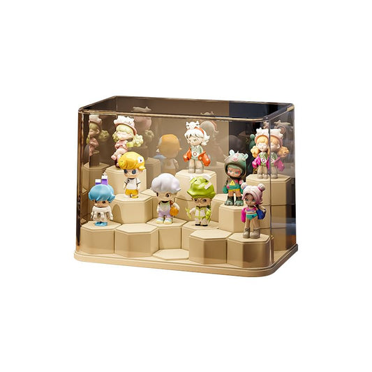 DIY Stackable Transparent Display Case for Figures, Dustproof Acrylic Display Boxes with 24 Movable Hexagonal Blocks, Large Capacity for Pop Mart, Lego, Collectibles (Cream)