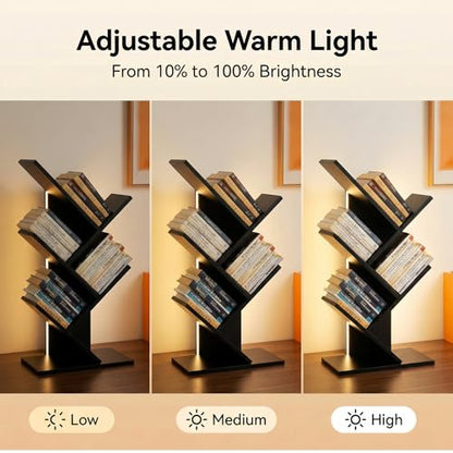 Godferyxin Bookshelf with Liting,Small Bookshelf LED and Desktop Book Shelf Light for Office, Home or School Mini Bookcase for Wood Displaying Books, CDs, Magazines Wood Shelf Rack - color: 5tier-bookshelf Liting Black