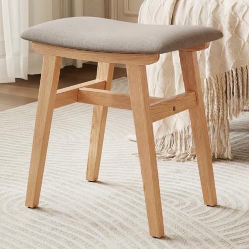 Solid Wood Small Vanity Stool Chair, Makeup Stools for Vanity Desk, Bathroom Vanity Chair, Padded Foot Stool for Living Room, Ottoman Foot Rest for Couch, Small Bench for Entryway, Natural - color: Natural