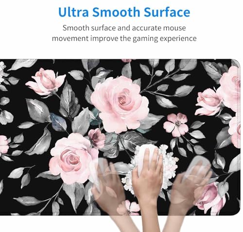 Large Extended Gaming Mouse Pad, Large Non-Slip Rubber Base Mousepad, Keyboard Mouse Mat, Desk Pad with Stitched Edges, 31.5x15.7inch Flowers and Leaves - color: Flowers and Leaves, size: 31.5L x 15.7W inches