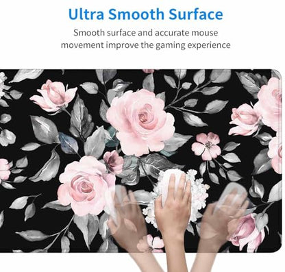 Large Extended Gaming Mouse Pad, Large Non-Slip Rubber Base Mousepad, Keyboard Mouse Mat, Desk Pad with Stitched Edges, 31.5x15.7inch Flowers and Leaves - color: Flowers and Leaves, size: 31.5L x 15.7W inches