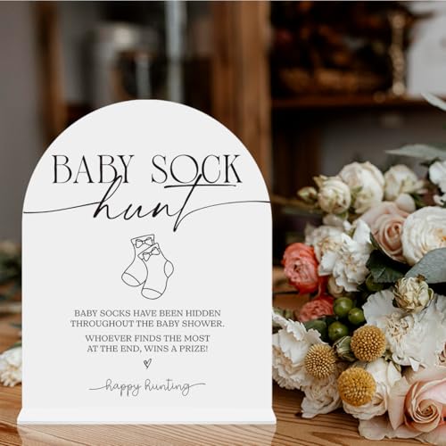 Baby Sock Hunt Baby Shower Game Sign babys Sock Hunt Sign Shower Reception Event Party Table Desk Acrylic Decor 8x10 Inch - color: baby sock hunt