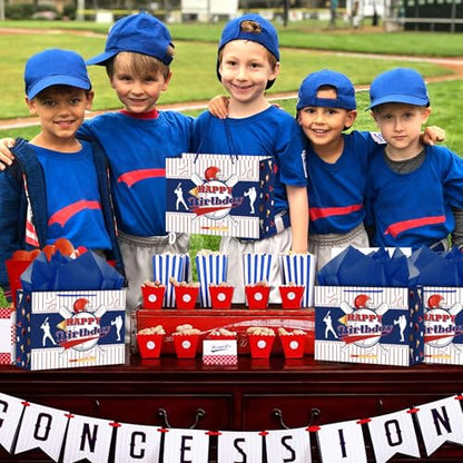 Hooqict Baseball Gift Bag Baseball Birthday Party Gift Wrapping Bag with Tissue Paper and Greeting Card for Boys Men Sport Birthday Party Supplies Goodie Treat Baseball Birthday Gift Bag - color: Baseball