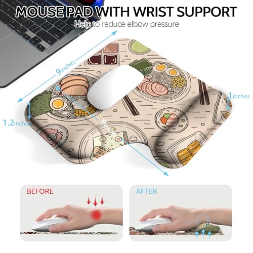 Ergonomic Mouse Pad with Gel Wrist Rest (1"& 1.2" Dual Height) - Mouse Pads Compact Mousepad Desk Mat Office, Gaming & Carpal Tunnel Relief | Non-Slip Rubber Base Japanese Ramen - color: Japanese Ramen